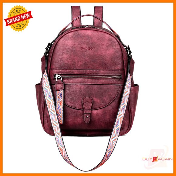 Leather Mini Backpack Purse, Waterproof Shoulder Bag with 10 Pockets